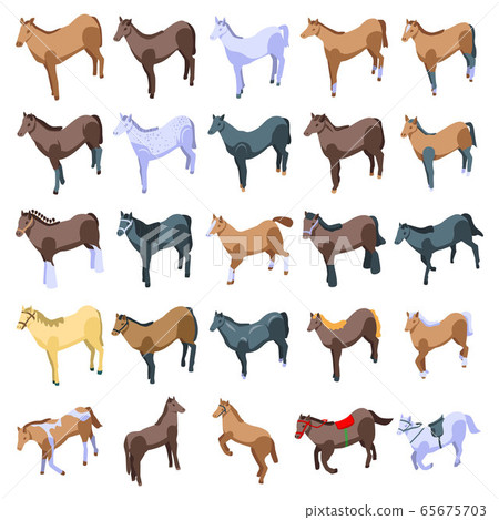 Horse icons set, isometric style 65675703
