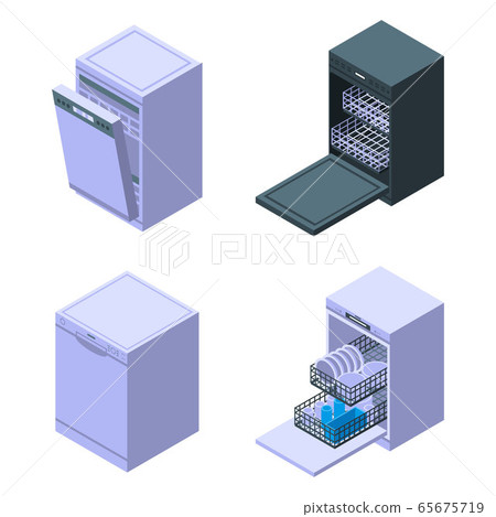Dishwasher icons set, isometric style 65675719