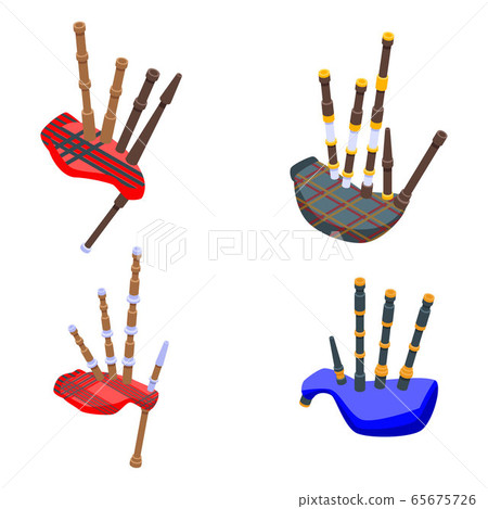 Bagpipes icons set, isometric style Bagpipes icons set, isometric style 65675726