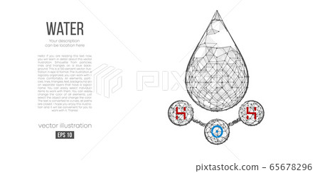 Abstract silhouette of the polygonal water on white background. Chemical structure of water. H2O formula. Holographic low poly, wireframe vector. Thanks for watching 65678296