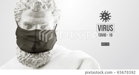 Novel coronavirus COVID-2019. White statue of Hercules symbolizes masked man on a white background. Virus 2019-nCoV logo. Stay at home challenge. Medical mask and virus protection. Vector illustration Novel coronavirus COVID-2019. White statue of Hercules symbolizes masked man on a white background. Virus 2019-nCoV logo. Stay at home challenge. Medical mask and virus protection. Vector illustration 65678392