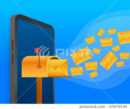 Envelope with a newsletter concept. Open message with the document. Subscribe to newsletter concept. Vector stock illustration. 65678548