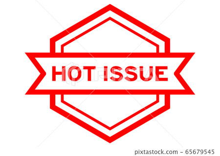 Hexagon vintage label banner in red color with word hot issue on white background Hexagon vintage label banner in red color with word hot issue on white background 65679545