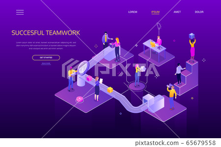 Successful teamwork - colorful isometric vector web banner Successful teamwork - colorful isometric vector web banner 65679558