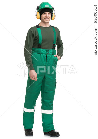 Male in workwear isolated rearview Male in workwear isolated rearview 65680014