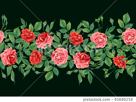 Seamless pattern with red roses flowers 65680258