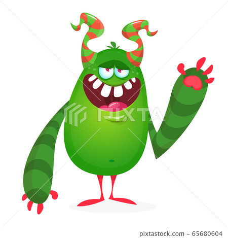 Funny cartoon monster. Halloween vector horned monster 65680604