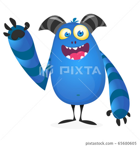Funny cool cartoon monster with big horns. Vector 65680605
