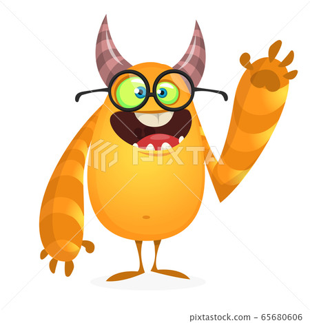 Funny cartoon monster. Halloween vector horned monster 65680606