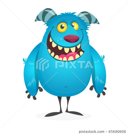Funny cartoon monster. Halloween vector horned monster 65680608