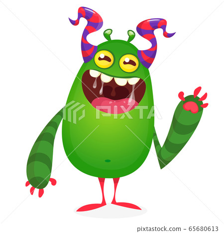 Happy cool cartoon fat monster. Horned Happy cool cartoon fat monster. Horned 65680613
