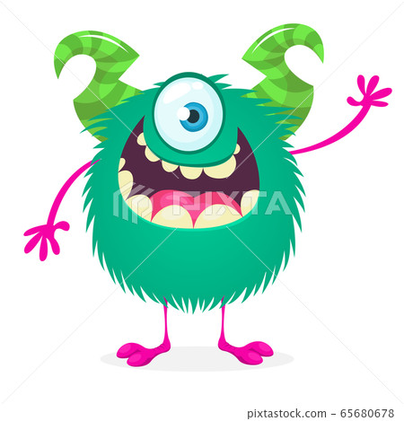 Funny cartoon monster character with big horns. Vector illustrations 65680678