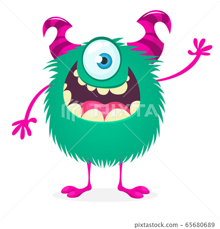 Funny cartoon monster character with big horns. Vector illustrations Funny cartoon monster character with big horns. Vector illustrations 65680689