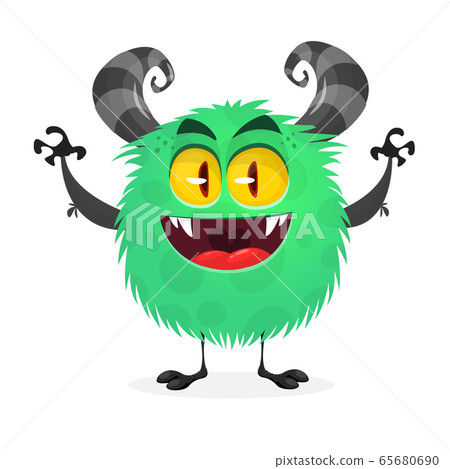 Funny cartoon monster character with big horns. Vector illustrations Funny cartoon monster character with big horns. Vector illustrations 65680690
