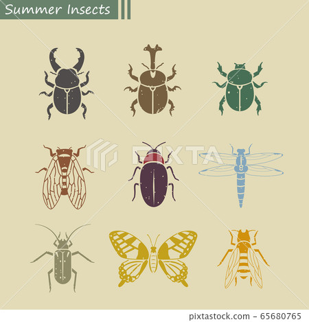 Summer insect set icon stamp 65680765