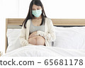Young Asain woman coughing for effective caused of cold or influenza, wearing mask cover her face. 65681178