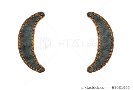 Set of symbols left and right parentheses made of leather. 3D render font with skin texture isolated on white background. 65681965
