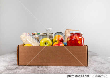 Donation box with healthy natural food, fruits, Donation box with healthy natural food, fruits, 65682526