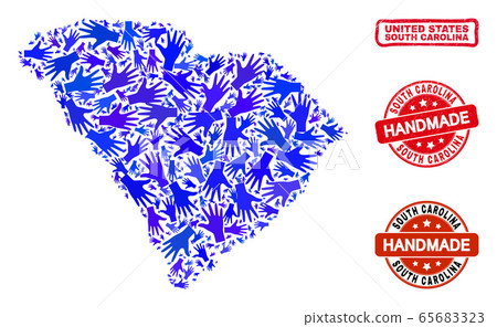 Hand Collage of South Carolina State Map and Textured Handmade Stamps Hand Collage of South Carolina State Map and Textured Handmade Stamps 65683323
