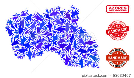 Hand Composition of Santa Maria Island Map and Grunge Handmade Seals Hand Composition of Santa Maria Island Map and Grunge Handmade Seals 65683407