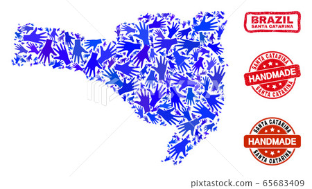 Hand Composition of Santa Catarina State Map and Distress Handmade Seals Hand Composition of Santa Catarina State Map and Distress Handmade Seals 65683409