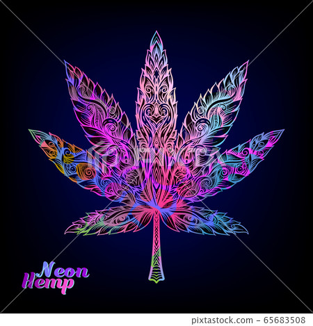 Cannabis leaf decorated with original modern pattern. 65683508