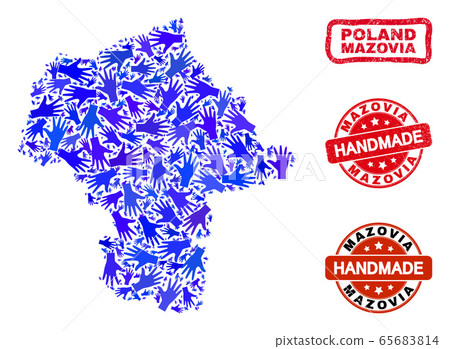 Hand Composition of Mazovia Province Map and Scratched Handmade Seals 65683814