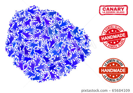 Hand Composition of La Gomera Island Map and Scratched Handmade Seals 65684109