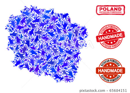 Hand Collage of Kuyavian-Pomeranian Voivodeship Map and Scratched Handmade Stamps Hand Collage of Kuyavian-Pomeranian Voivodeship Map and Scratched Handmade Stamps 65684151