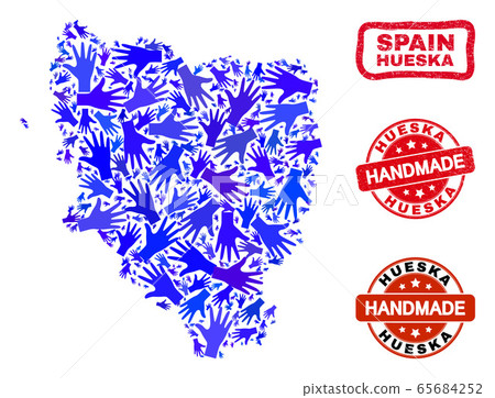 Hand Composition of Hueska Province Map and Distress Handmade Stamps 65684252