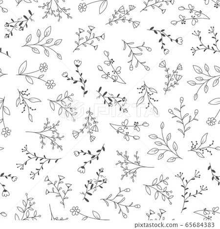 Seamless pattern with hand drawn flowers,... - Stock Illustration ...