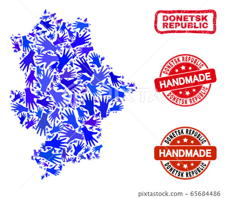 Hand Composition of Donetsk Republic Map and Distress Handmade Stamps 65684486