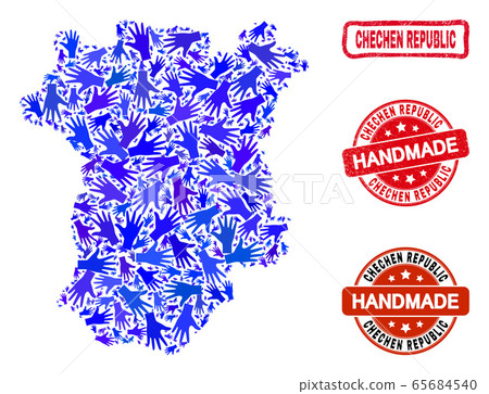 Hand Composition of Chechen Republic Map and Distress Handmade Seals 65684540
