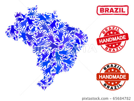 Hand Composition of Brazil Map and Grunge Handmade Stamps Hand Composition of Brazil Map and Grunge Handmade Stamps 65684782
