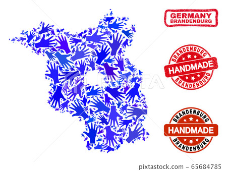 Hand Composition of Brandenburg Land Map and Distress Handmade Stamps Hand Composition of Brandenburg Land Map and Distress Handmade Stamps 65684785