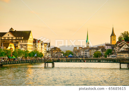 Switzerland Bern Aare river sunset 65685615