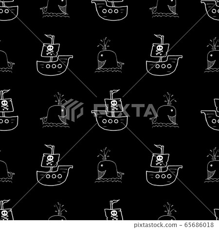 Pirate boat and whale Seamless pattern. Cute... - Stock Illustration ...