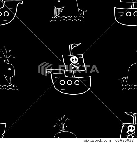 Pirate boat and whale Seamless pattern. Cute... - Stock Illustration ...