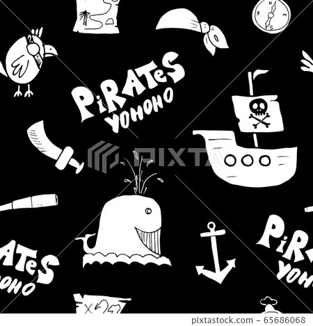 Pirate Doodles Seamless pattern. Cute pirate items sketch. Hand drawn Cartoon Vector illustration. Pirate Doodles Seamless pattern. Cute pirate items sketch. Hand drawn Cartoon Vector illustration. 65686068