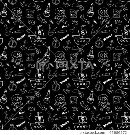 Pirate Doodles Seamless pattern. Cute pirate items sketch. Hand drawn Cartoon Vector illustration. Pirate Doodles Seamless pattern. Cute pirate items sketch. Hand drawn Cartoon Vector illustration. 65686372