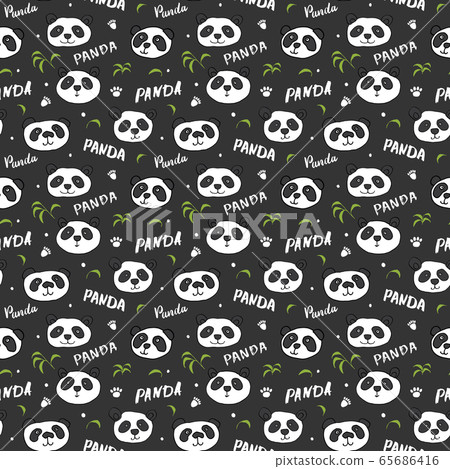 Cute Panda bear Seamless pattern. Cute Animals doodle, Hand drawn Cartoon Vector illustration. 65686416