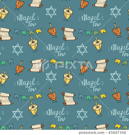 Mazel tov seamless pattern, Jewish holiday hand drawn items, vector illustration. Mazel tov seamless pattern, Jewish holiday hand drawn items, vector illustration. 65687348