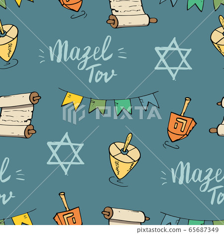 Mazel tov seamless pattern, Jewish holiday hand drawn items, vector illustration. Mazel tov seamless pattern, Jewish holiday hand drawn items, vector illustration. 65687349