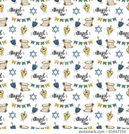 Mazel tov seamless pattern, Jewish holiday hand drawn items, vector illustration. Mazel tov seamless pattern, Jewish holiday hand drawn items, vector illustration. 65687350