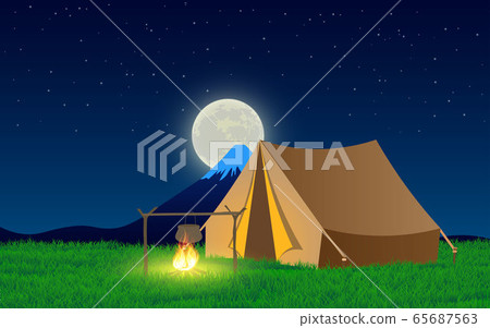 camp tent on the cliff in full moon night camp tent on the cliff in full moon night 65687563