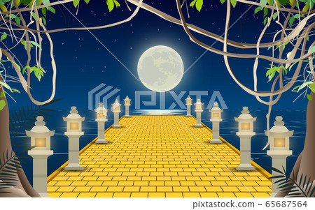 landscape of bridge on the beach in the moon night landscape of bridge on the beach in the moon night 65687564