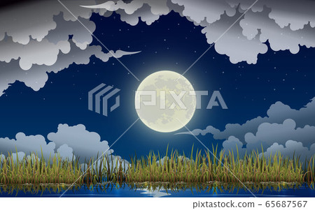 landscape of river in the full moon night landscape of river in the full moon night 65687567