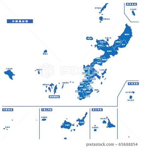Okinawa prefecture map simple blue city 65688854