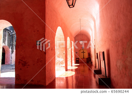 Mexico Valladolid Church San Bernardino Monastery Pink Corridor 65690244