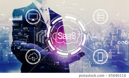 SaaS - software as a service concept with businessman SaaS - software as a service concept with businessman 65690318